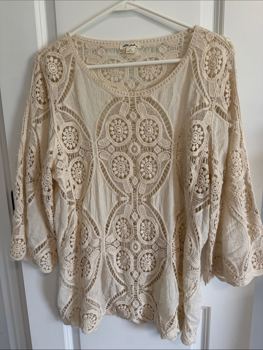 Ultra Pink Cream Crochet Tunic Top